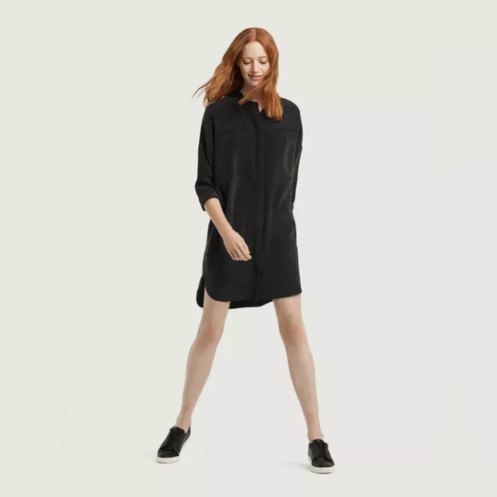 Wilfred Aritzia Women's XXS Bossut Silk Long Sleeve‎ Button Down Up Black Dress